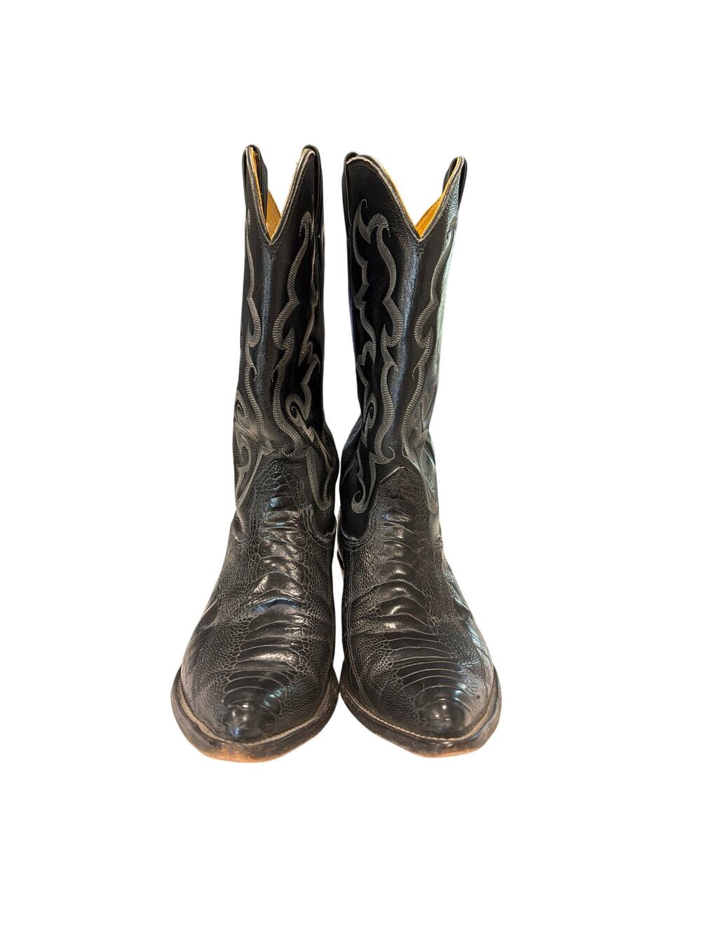 Vintage Nocona Lizard Men's 9.5 2 E Cowboy Western Boots Black Embroidered